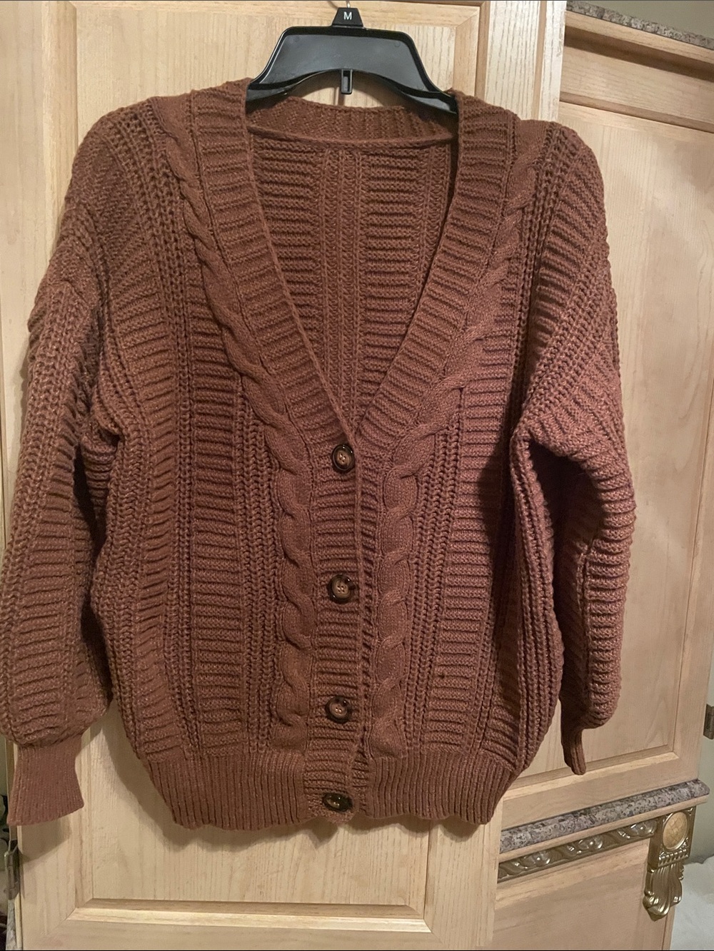 Cozy Cable Knit Button-Front Cardigan Sweater - Brown